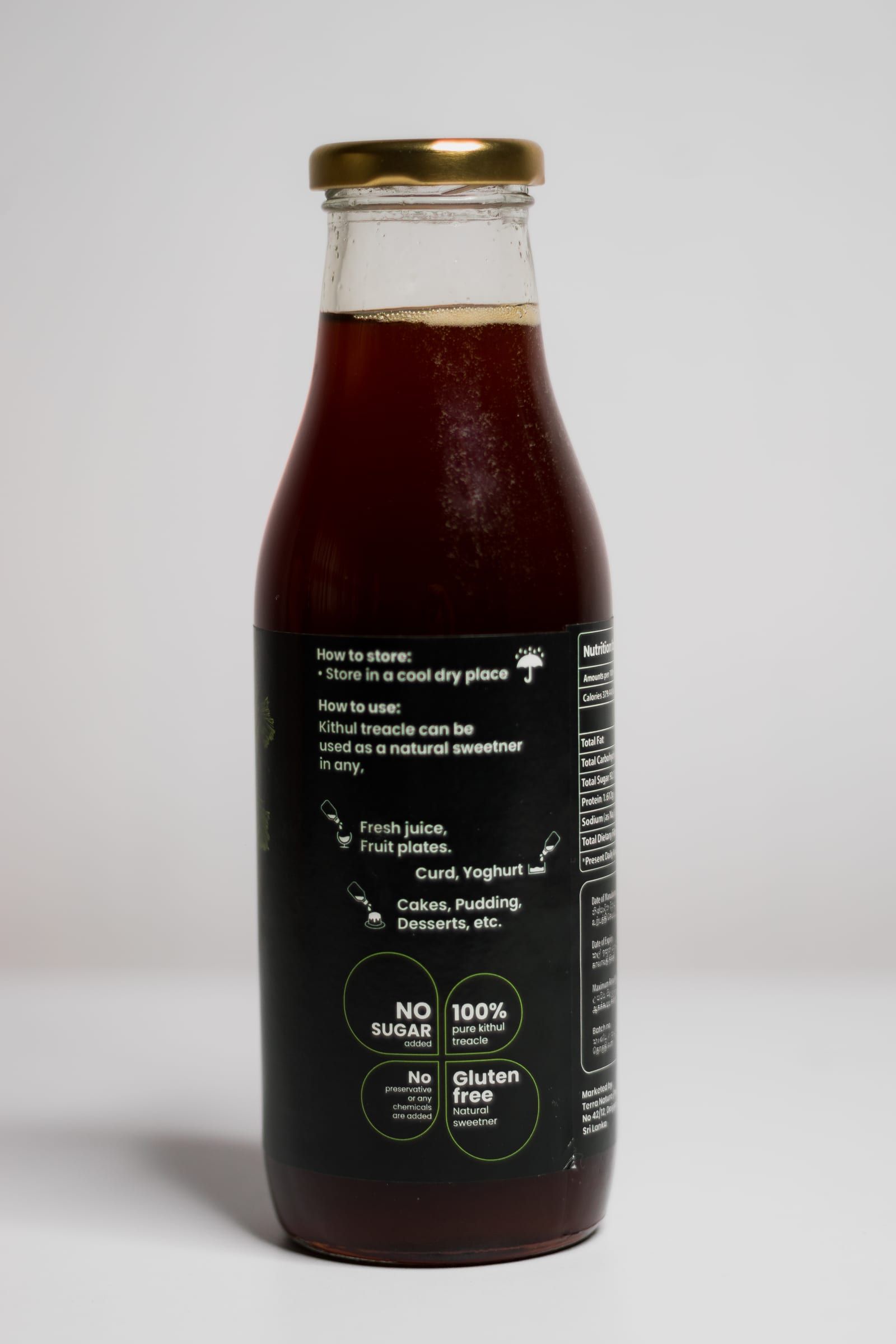 Necsi label: no sugar added, 100% pure kithul, gluten free
